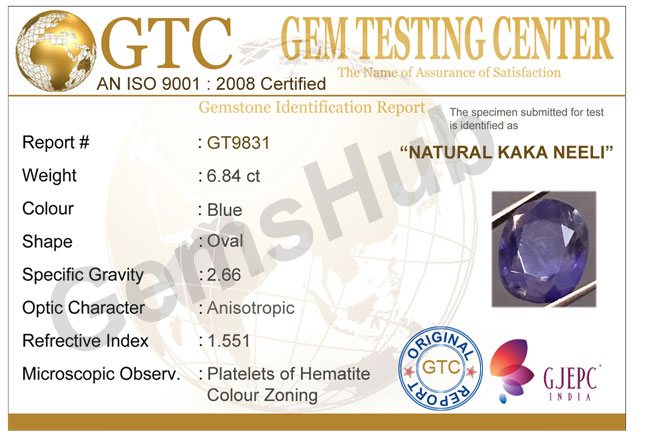 Natural Kaka Neeli Stone 6.84 ct